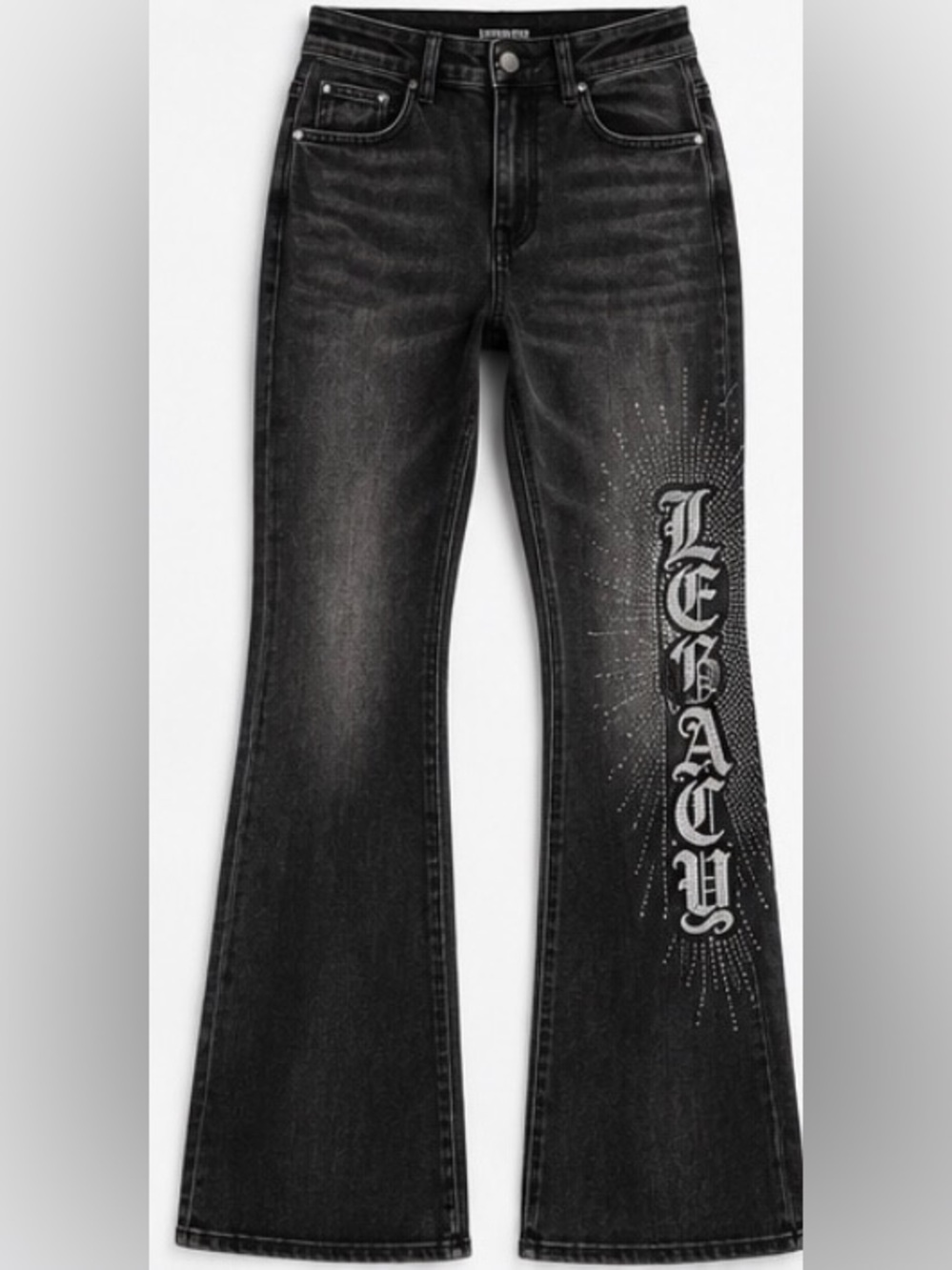 American Bazi NWOT Legacy Rhinestone Black Flare Jeans Y2K Sample XS